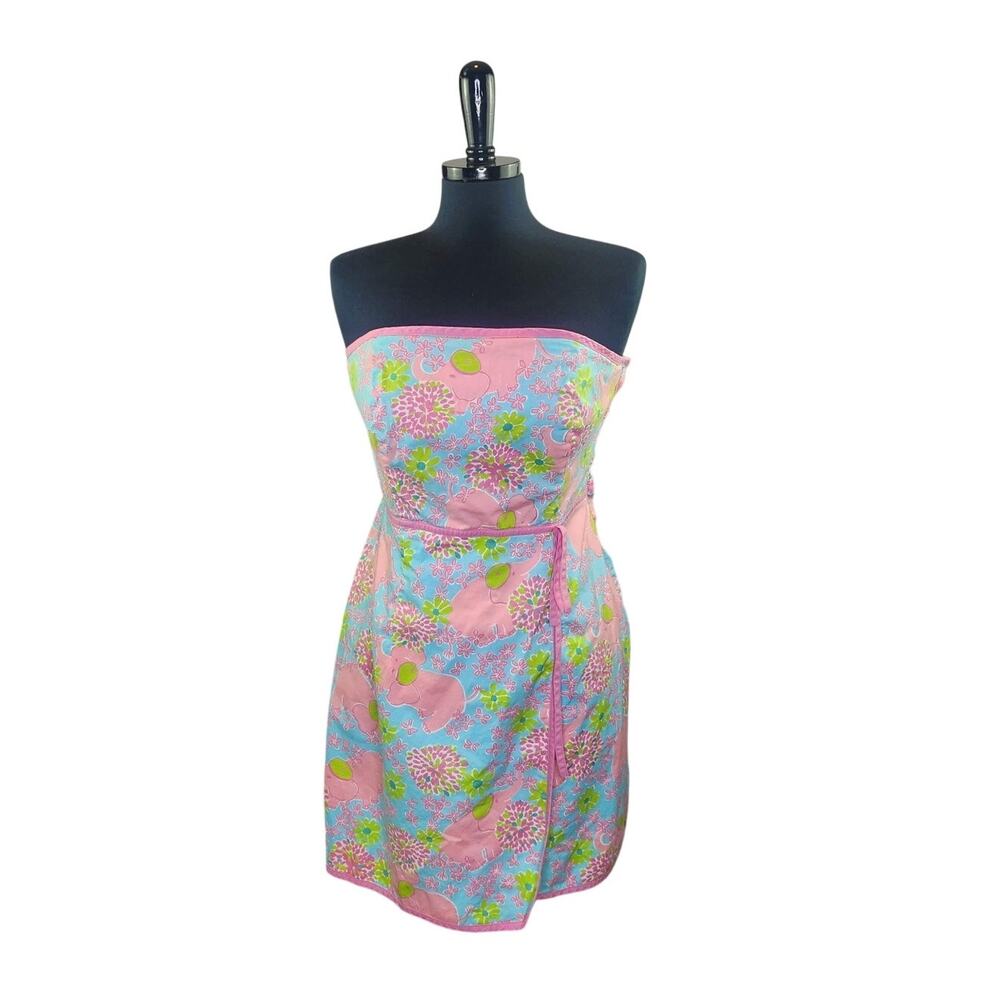Lilly Pulitzer Strapless Dress Elephant Print Wrap Skirt Summer Preppy